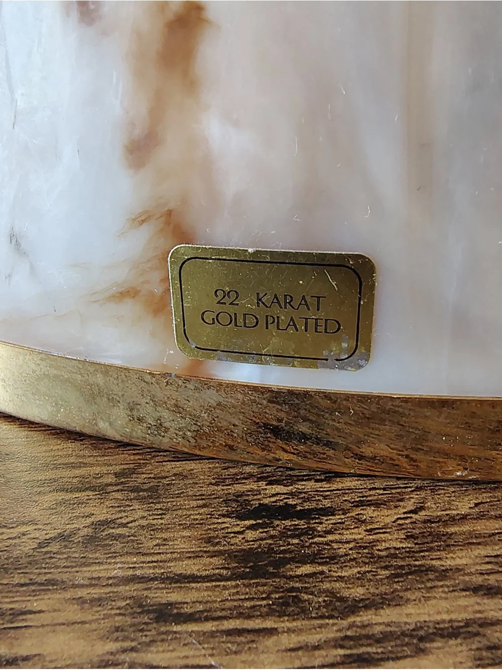 Vtg 90s Faux Marble Tissue Box Cover Plastic Cream Square 22 Karat Gold Plated